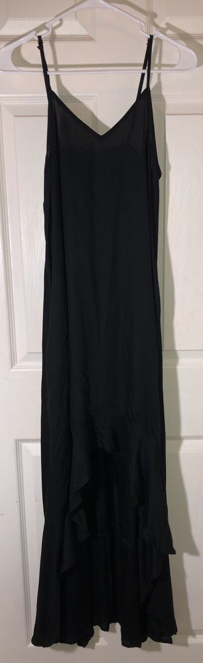 Boho Me Dress Hi Low Flowy Whimsigoth Black Smock Spaghetti Strap Womens Sz M